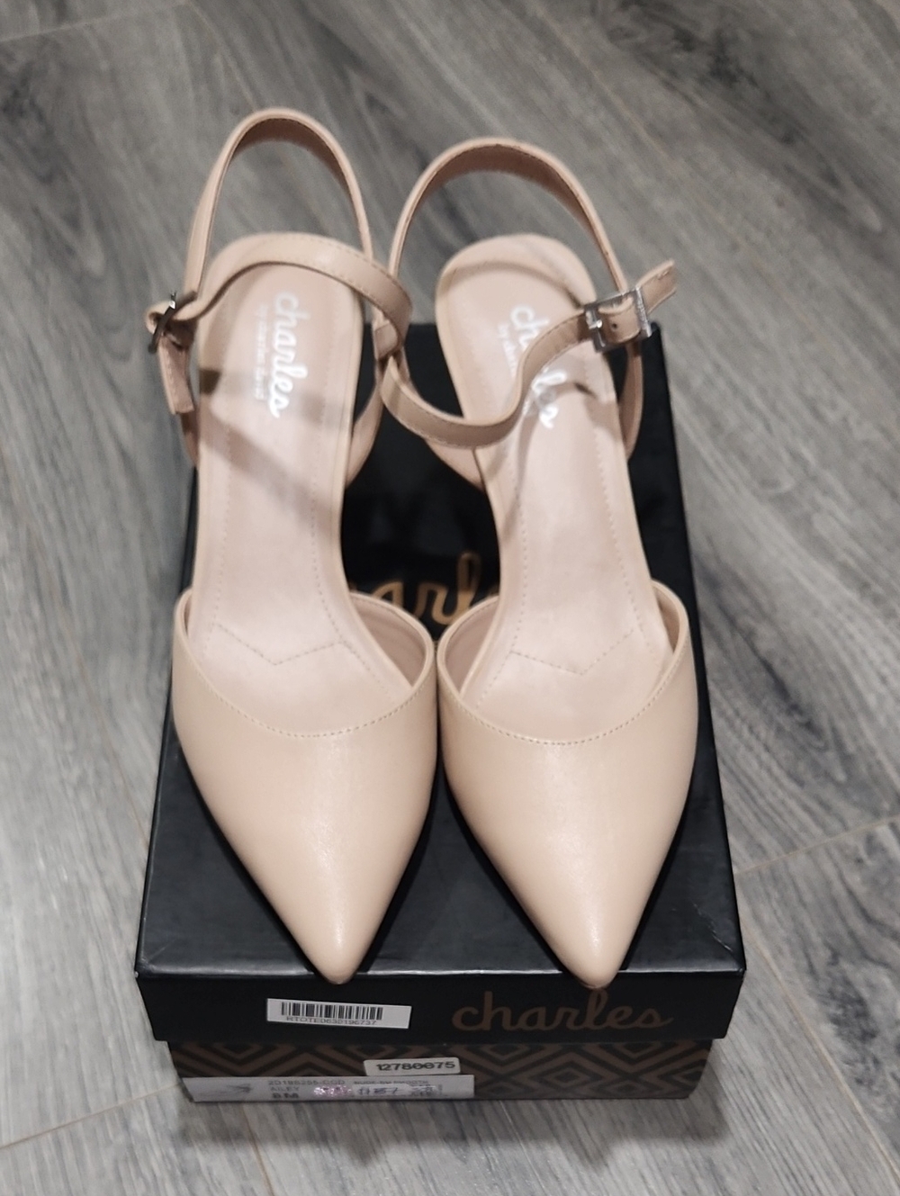 Charles David Ailey Nude Pointed-Toe Slingback Pumps